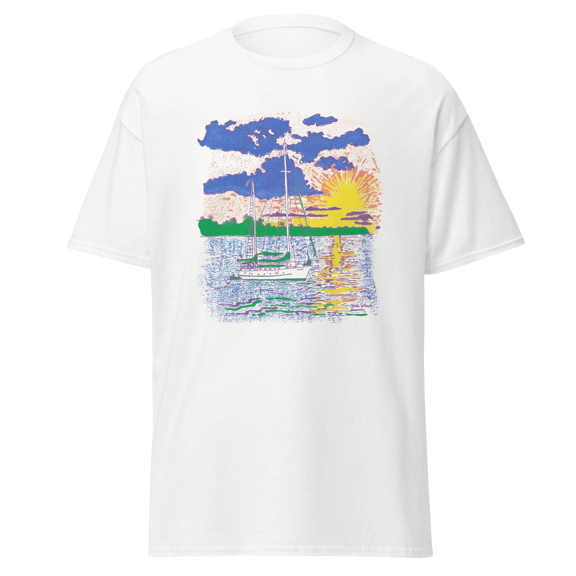 Ketch Sailboat at Sunset –  Unisex classic tee | Gildan 5000