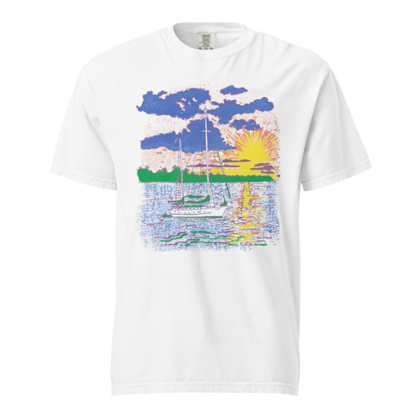 Ketch Sailboat at Sunset - Unisex garment-dyed heavyweight t-shirt