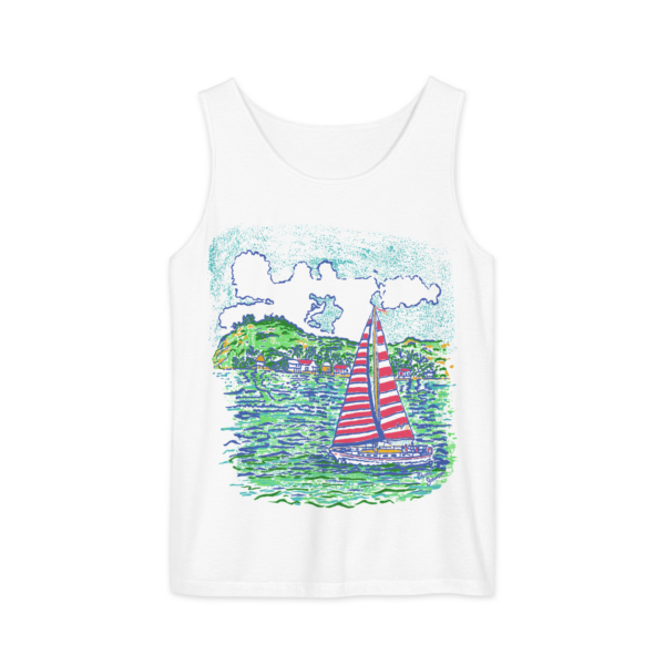 Caribbean Sailboat in the Wind - Unisex garment-dyed tank top